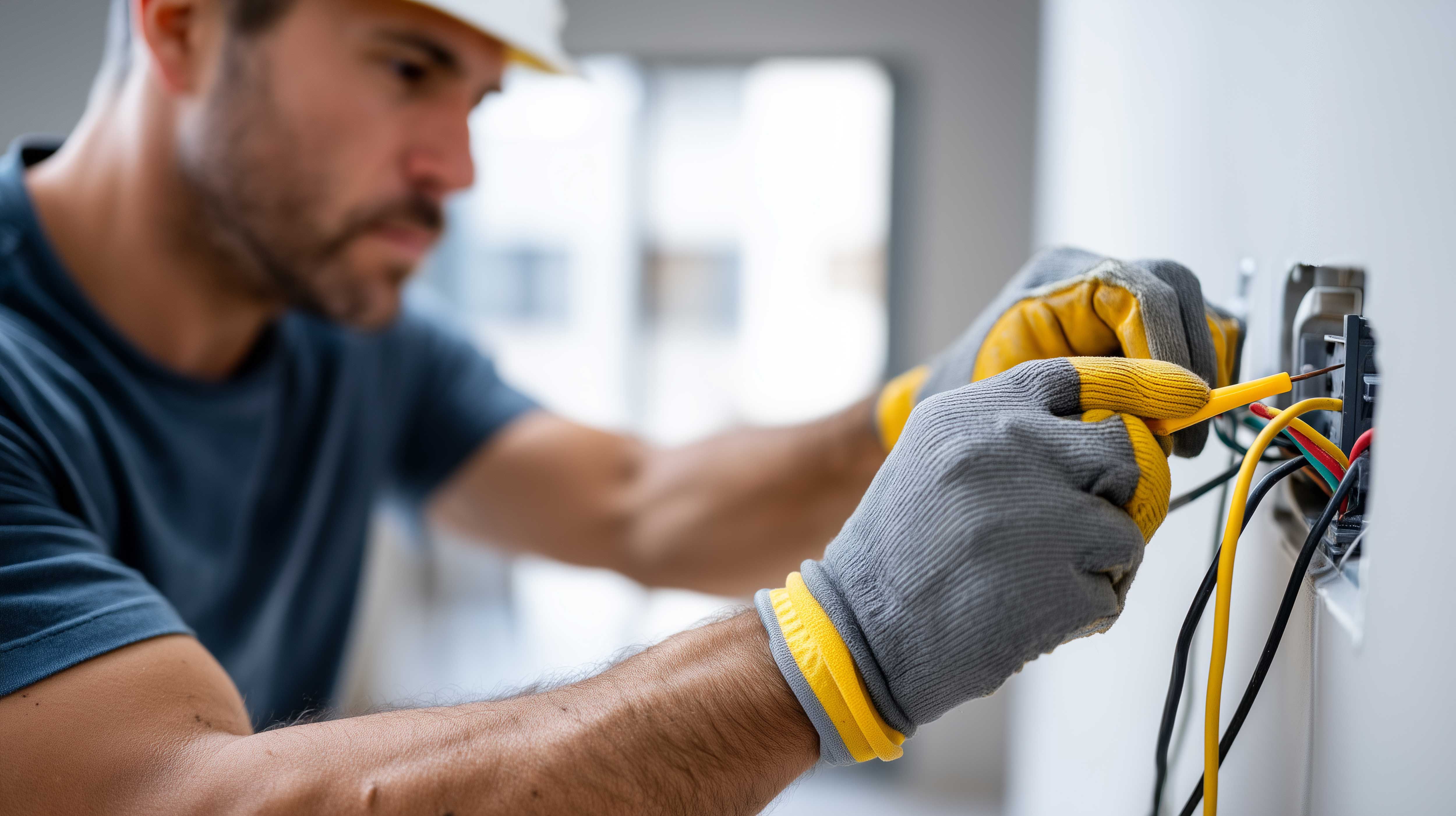 Elektriker mit Handschuhen bei der Arbeit (KI-generiert)