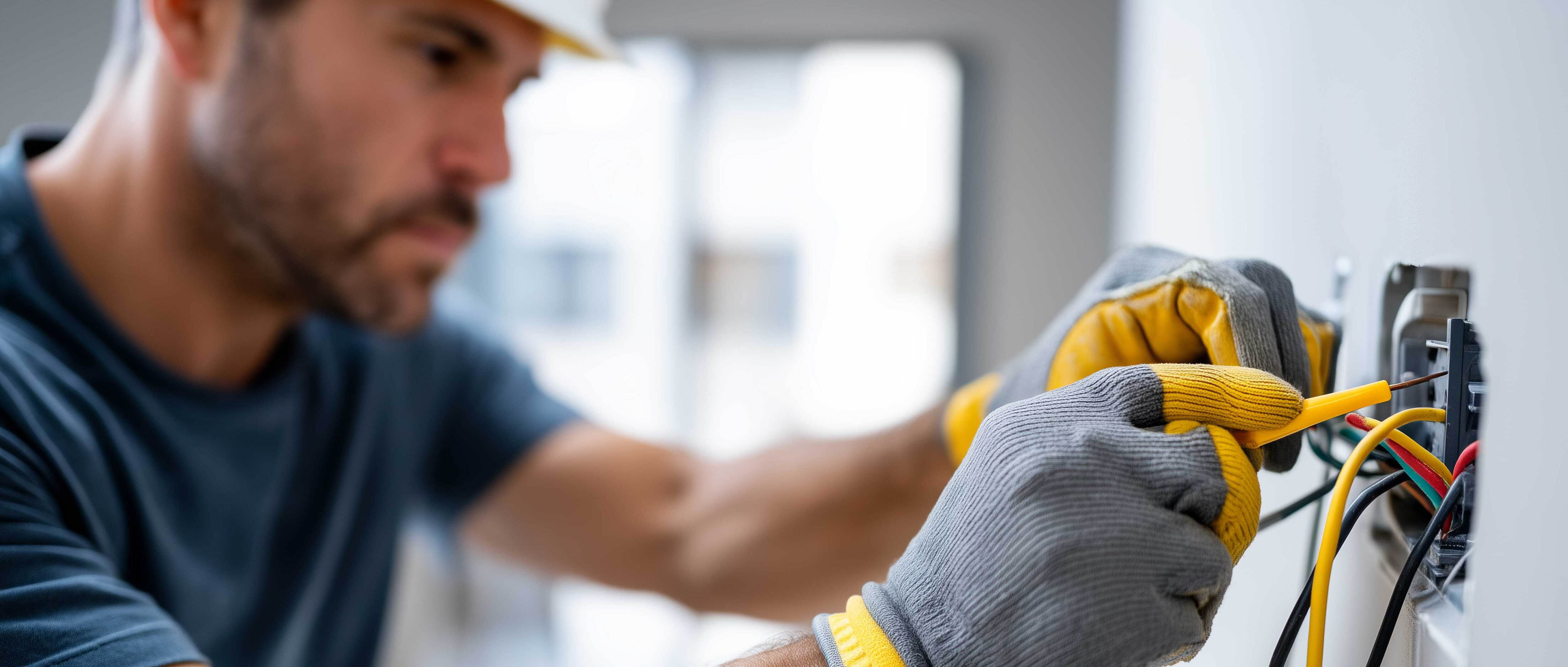 Elektriker mit Handschuhen bei der Arbeit (KI-generiert)